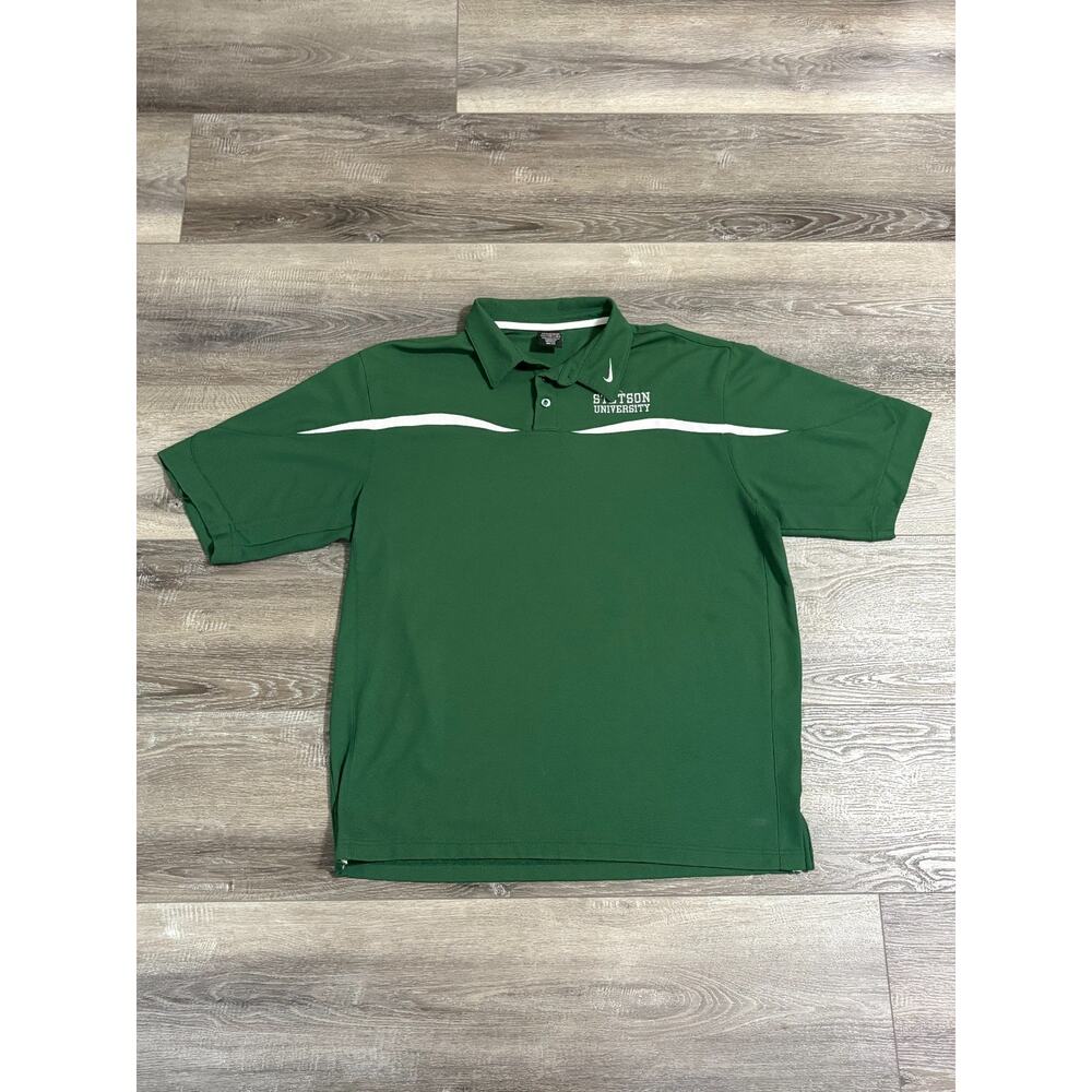 Vintage Nike Stetson University Green Striped Polo Shirt College - Men’s Large